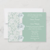 ミントグリーンのウェディング招待状 白いバラとレース 招待状 (裏面)