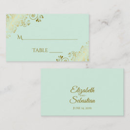 ミントグリーンのエレガントなゴールドフリルの結婚式エスコートカード プレイスカード