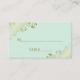 ミントグリーンのエレガントなゴールドフリルの結婚式エスコートカード プレイスカード