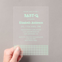 ミントグリーンのギンガムチェックのベビーシャワー「Baby-Q」
