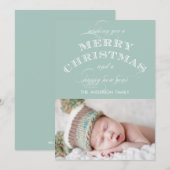 ミントグリーンのクリスマスフォトカード シーズンカード (正面/裏面)