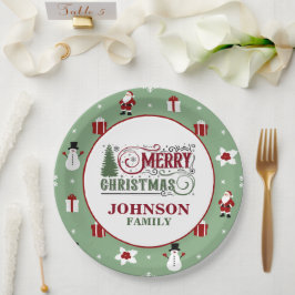 ミントグリーンのサンタのクリスマスディナー ペーパープレート