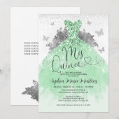 ミントグリーンのシルバードレス ミス・キンセ・キンセアニエラ 招待状 (正面/裏面)