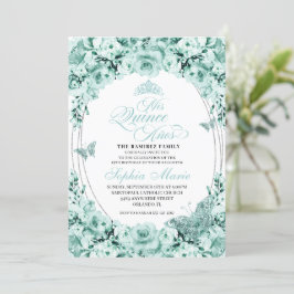 ミントグリーンのシルバー花飾りティアラのキンセアニエラ 招待状