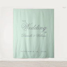 ミントグリーンのシンプルなカリグラフィー結婚式バックドロップ タペストリー