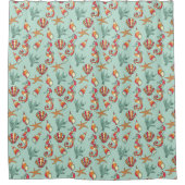 ミントグリーンのシーホースの背景 シャワーカーテン (正面)