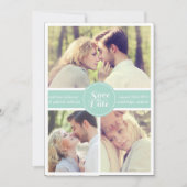 ミントグリーンのストライプ柄のSave the Dateのお知らせ 招待状 (正面)