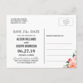 ミントグリーンのストライプ ボタニカル フラワーの Save the Date 案内ポストカード (裏面)