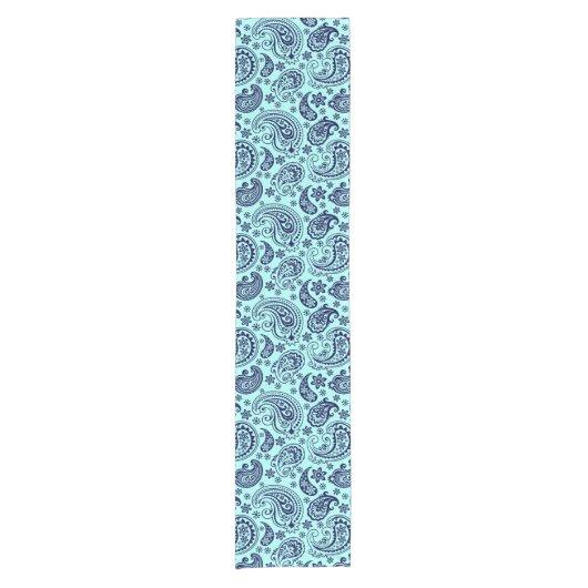 ミントグリーンのダークブルーヴィンテージペイズリー ショートテーブルランナー (正面)