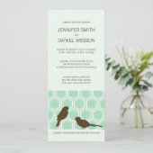 ミントグリーンのハニカムパターンとラブバード 招待状 (スタンド正面)