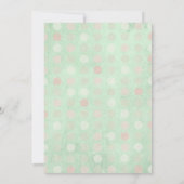 ミントグリーンのハート形の羽結婚毛 招待状 (裏面)