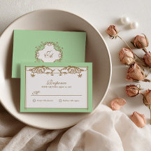 ミントグリーンのバロック結婚式RSVPカード