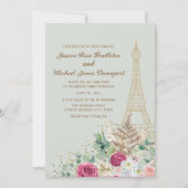 ミントグリーンのパリ エッフェル塔 フランス 結婚式 招待状 (正面)