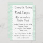 ミントグリーンのピンストライプ誕生日パーティー招待状 招待状 (正面/裏面)