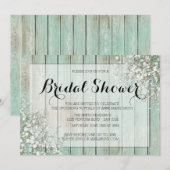 ミントグリーンのベイビーズブレス ブライダルシャワー 招待状 (正面/裏面)