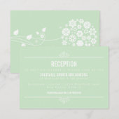 ミントグリーンのモダンな花柄の結婚式の受付カード エンクロージャーカード (正面/裏面)