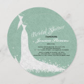 ミントグリーンのリネンとホワイトレースのドレ結婚ス 招待状 (正面/裏面)