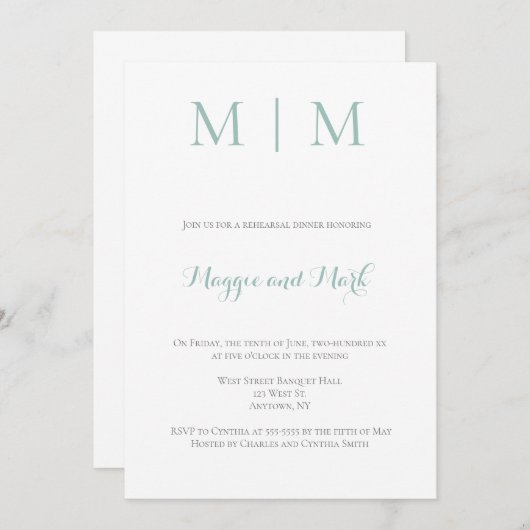 ミントグリーンのリハーサルディナー招待状 招待状 (正面/裏面)