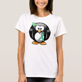 ミントグリーンのリボンのペンギン Tシャツ