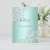 ミントグリーンのレースが上品な全イベントの返信案 出欠カード (スタンド正面)