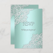 ミントグリーンのレースが上品な全イベントの返信案 出欠カード (正面/裏面)