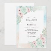 ミントグリーンのロマンティックな結婚式 招待状 (正面/裏面)