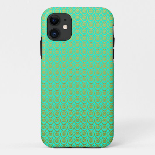 ミントグリーンの上のゴールドのかわいいパターン Case-Mate iPhoneケース (裏面)