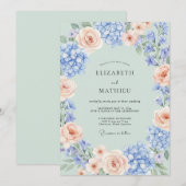 ミントグリーンの優雅な夏の結婚式 招待状 (正面/裏面)