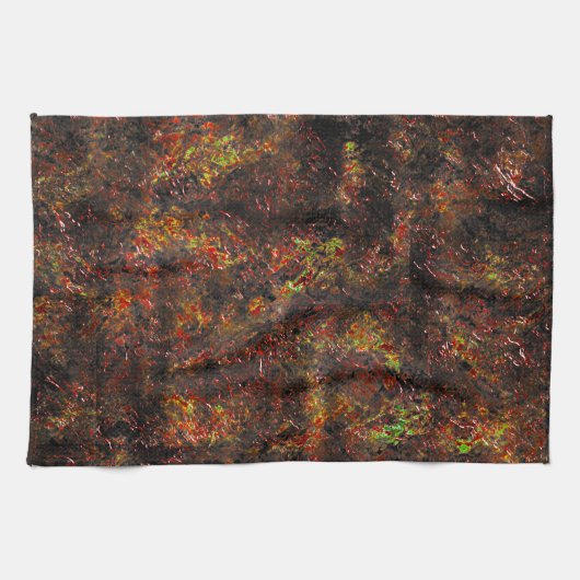 ミントグリーンの塊状の斑点と肌の茶色 キッチンタオル (横)