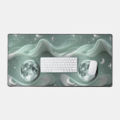 ミントグリーンの天体ムーンカームな雰囲気 デスクマット (キーボード&マウス)