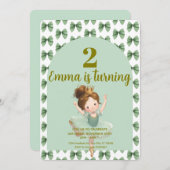 ミントグリーンの小さなプリンセスボール 招待状 (正面/裏面)