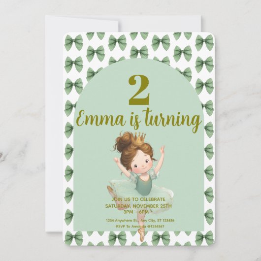 ミントグリーンの小さなプリンセスボール 招待状 (正面)