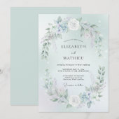 ミントグリーンの幻想的な冬のウェディング 招待状 (正面/裏面)