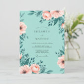 ミントグリーンの幻想的な花のウェディング 招待状 (スタンド正面)