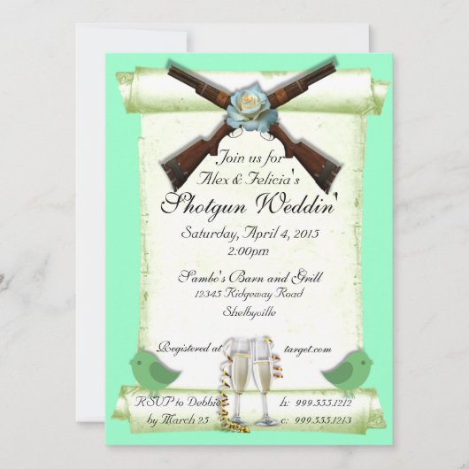 ミントグリーンの急遽結婚式招待状 招待状 (正面)