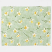 ミントグリーンの水仙の花 フリースブランケット (正面(横))