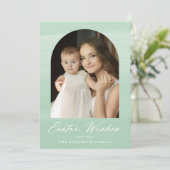 ミントグリーンの水彩アーチ2枚写真 イースターの願い シーズンカード (スタンド正面)