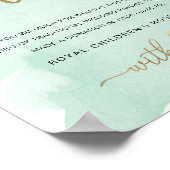 ミントグリーンの水彩画 ゴールド 代わりのお礼サイン ポスター (角)