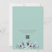 ミントグリーンの水彩画 紫の花のデザインの結婚式のSave the Date 招待状 (裏面)