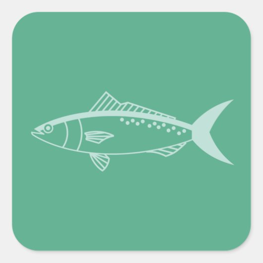 ミントグリーンの水色にオーストラリア産のサケの魚 スクエアシール (正面)