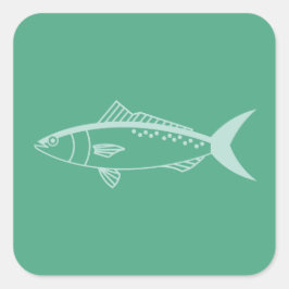 ミントグリーンの水色にオーストラリア産のサケの魚 スクエアシール