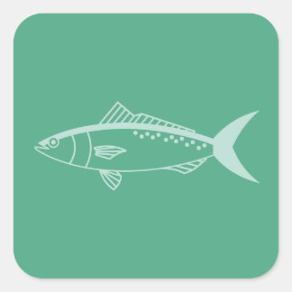 ミントグリーンの水色にオーストラリア産のサケの魚 スクエアシール