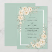 ミントグリーンの洗練された春の結婚式 招待状 (正面/裏面)