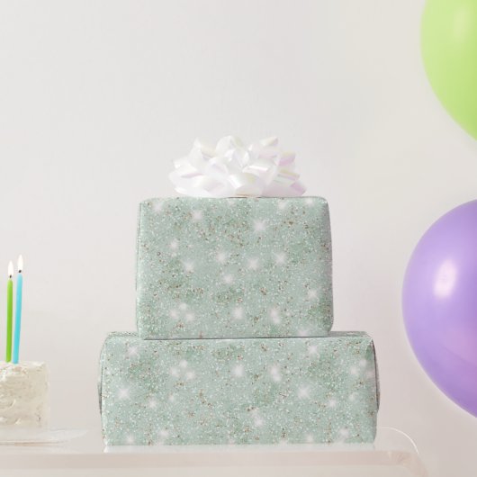 ミントグリーンの疑似ラメ 誕生日 ラッピングペーパー (パーティーギフト)