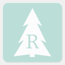 ミントグリーンの白い幾何学的な木、あなたのモノグラム スクエアシール