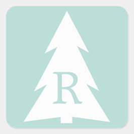 ミントグリーンの白い幾何学的な木、あなたのモノグラム スクエアシール