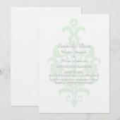 ミントグリーンの繊細なダマスクのSave the Date招待状 招待状 (正面/裏面)