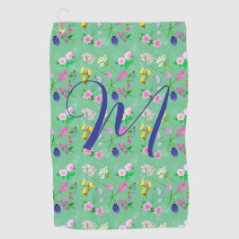 ミントグリーンの繊細なワイルドフラワー。カスタム ゴルフタオル