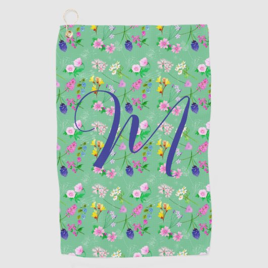 ミントグリーンの繊細なワイルドフラワー。カスタム ゴルフタオル (正面)