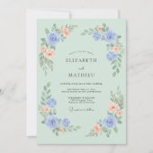 ミントグリーンの繊細な花のウェディング 招待状 (正面)